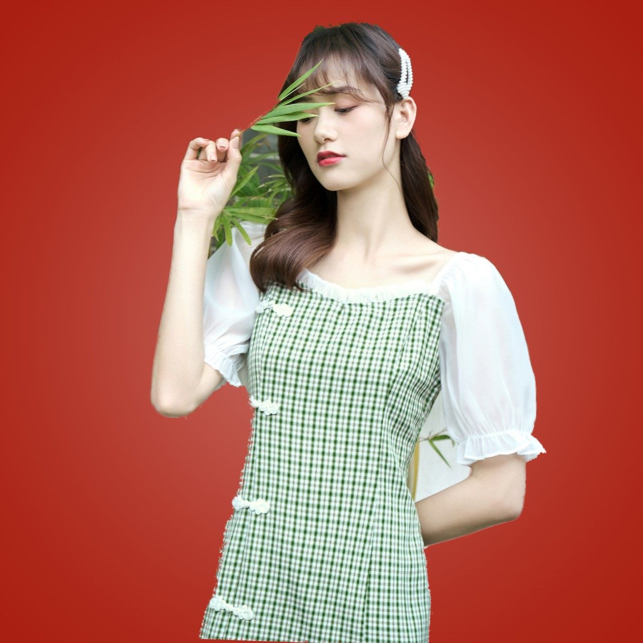 连衣裙女2020夏季新款时尚复古民国风格子版旗袍裙改良