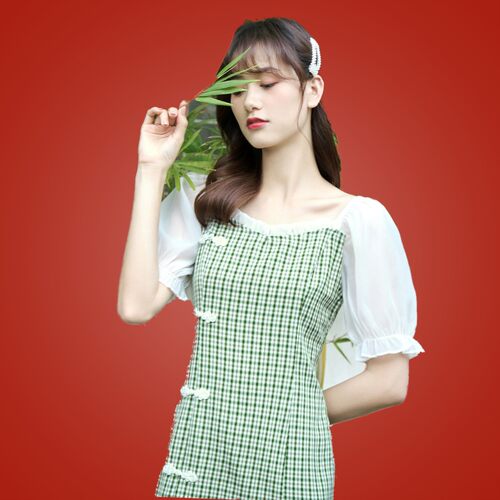 连衣裙女2020夏季新款时尚复古民国风格子版旗袍裙改良