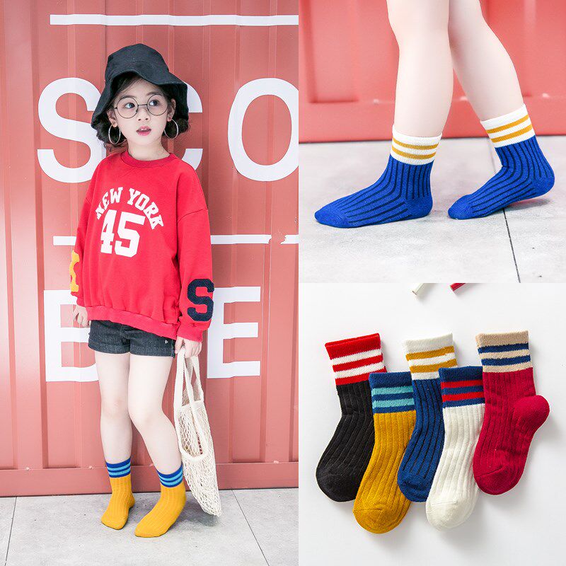 儿童袜子祙子防臭袿子中筒长3春秋冬袜5女童男宝宝9十岁7小孩纯棉