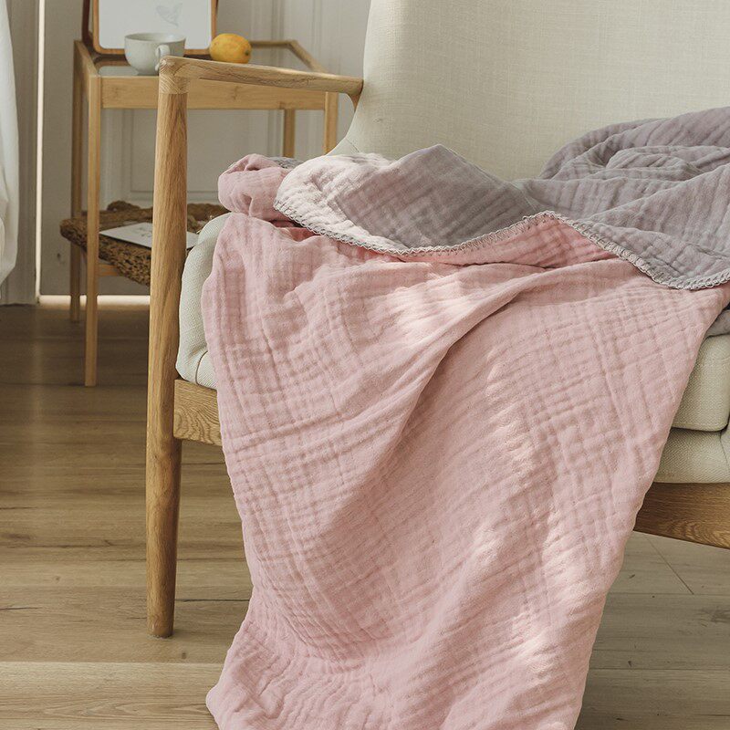 出口日本！全棉纱布夏季毯子纯棉透气休闲毛毯单人双人纯色薄盖毯