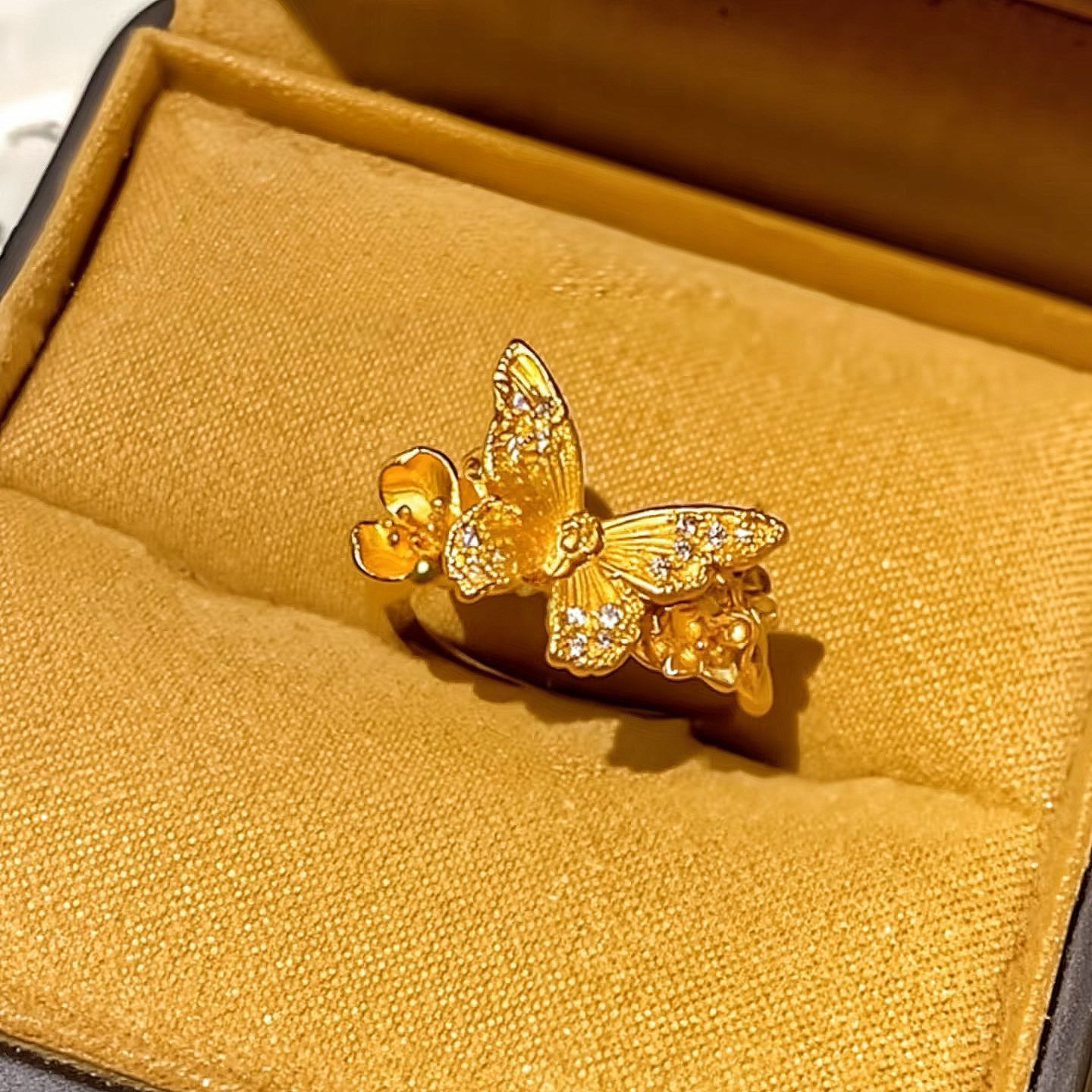 真金24K电镀强保色轻奢新中式手饰蝴蝶花朵开口戒指高级感时尚