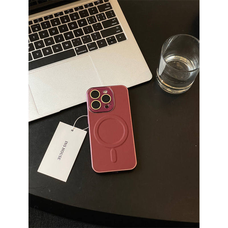 IPHONE 15 PRO MAX 휴대폰 케이스 14 APPLE 13 낙하 방지 소프트에 적합한 새로운 고급 단색 가죽 질감 자기 흡입