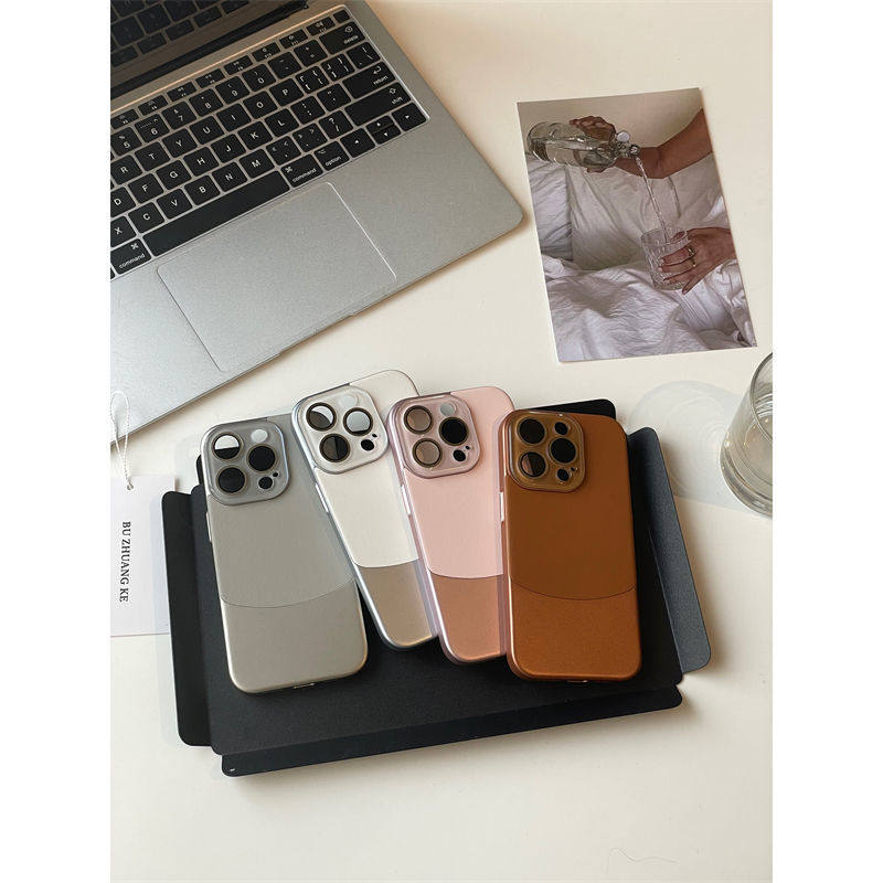 IPHONE 15 PRO MAX 휴대폰 케이스 14 APPLE 13에 적합한 새로운 2색 스티치 일반 가죽 패턴 남성과 여성을 위한 낙하 방지 소프트