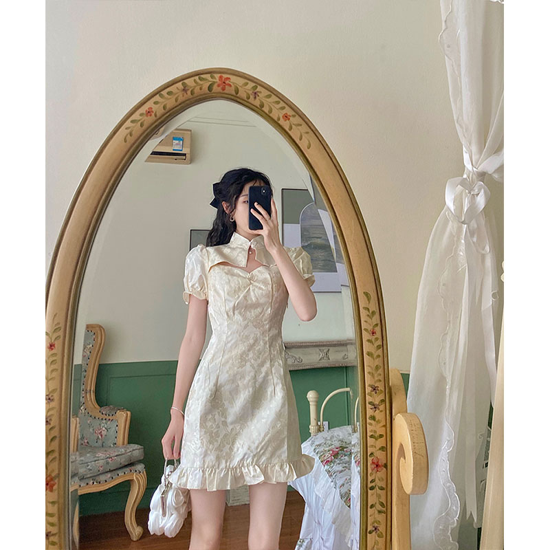 花樽与花人气 改良款文艺旗袍女法式初恋在逃公主风连衣裙约会夏
