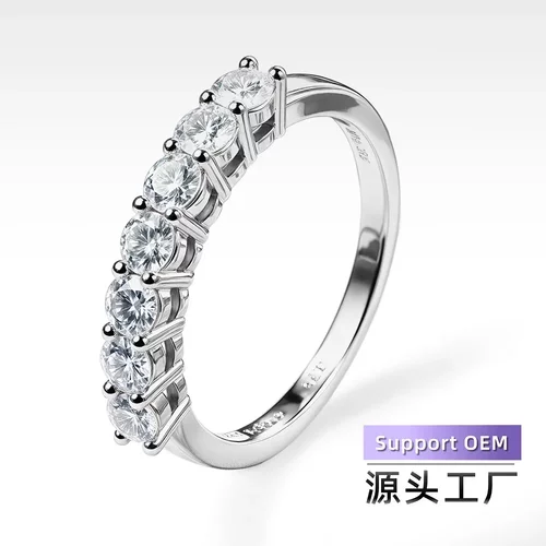 外贸亚马逊爆款七公主莫桑石925纯银排戒小众设计潮ins戒指女轻奢