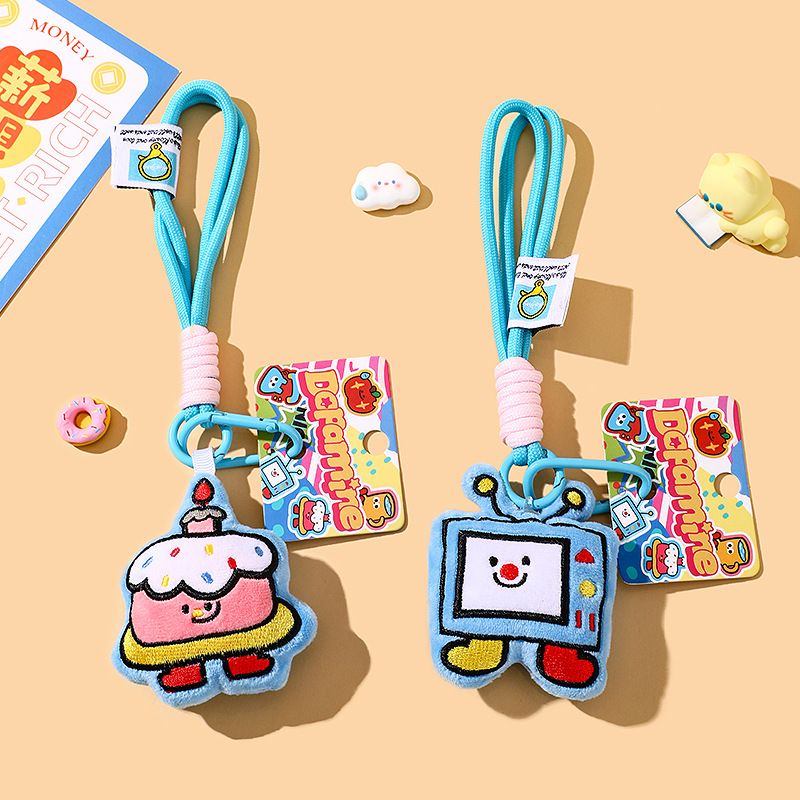 正版毛绒多巴胺电视机电话玩偶钥匙扣可爱公仔书包挂件小礼品