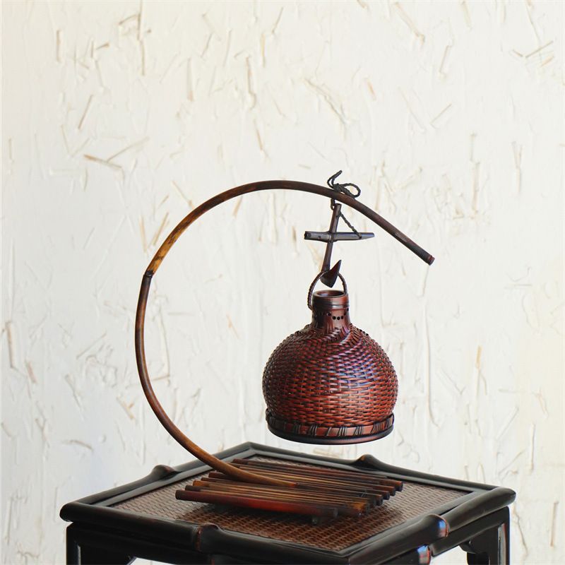 七月七弯月竹编香炉室内焚香底座