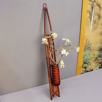 手工编织做旧竹排挂花器墙壁插花
