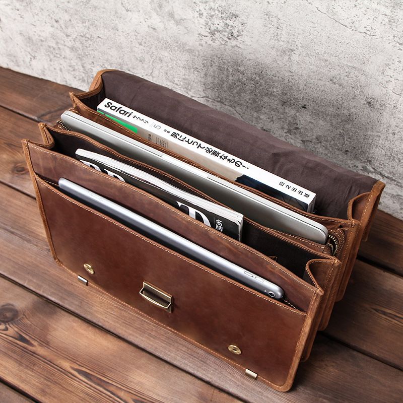 黑天使疯马皮男包真皮公文包14寸商务电脑包手提斜挎高级感现货