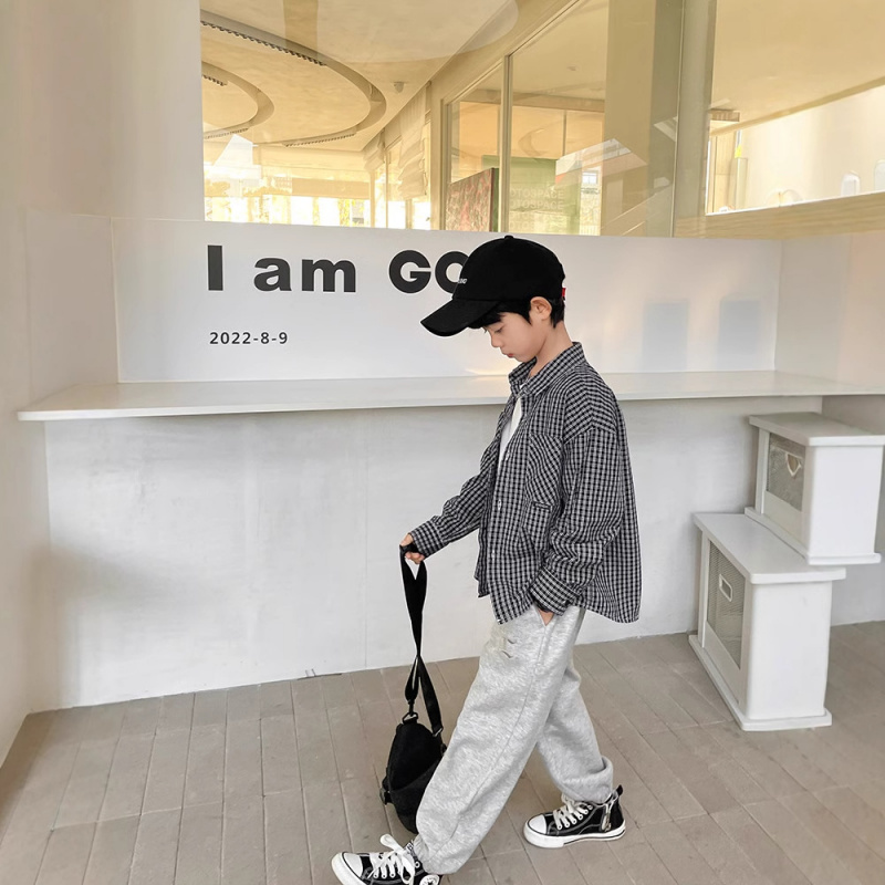 童装洋气春装2025男童长袖格子衬衫春秋新款韩版儿童纯棉衣服小童
