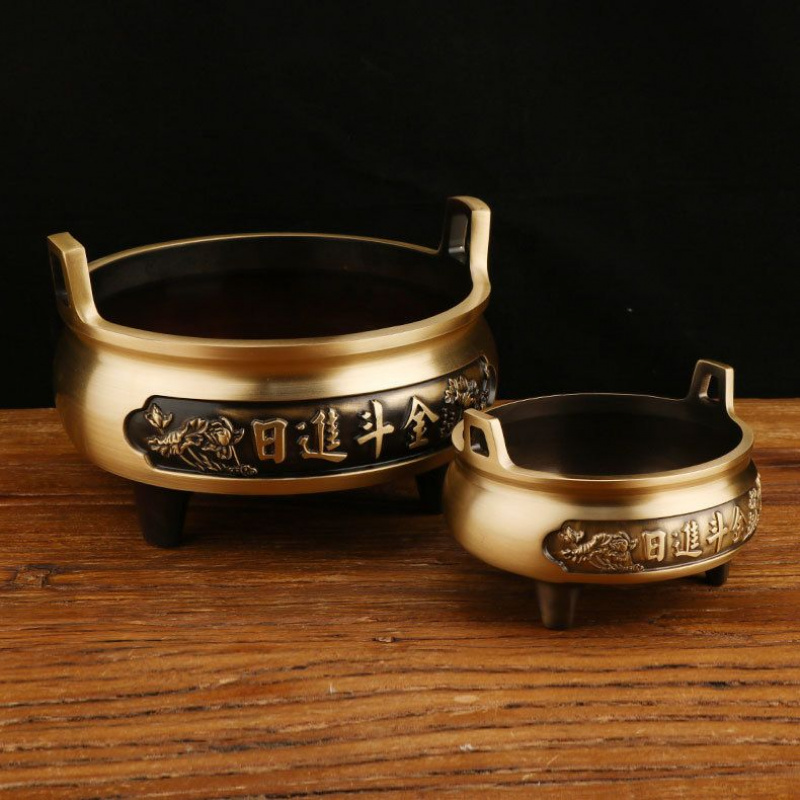 黄铜香炉摆件日进斗金三足香炉家