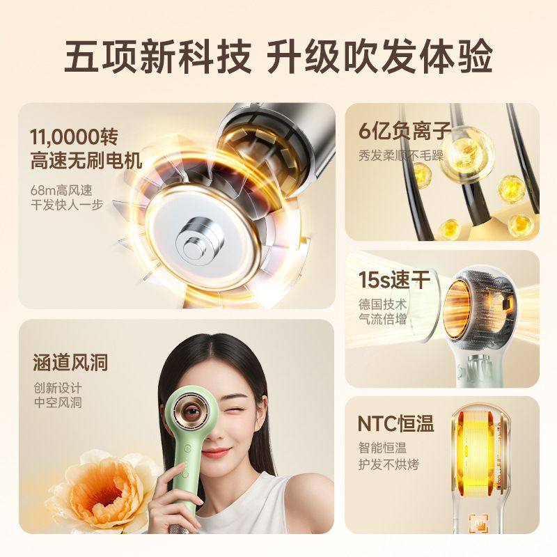 VTT高速吹风机1200W家用负离子家