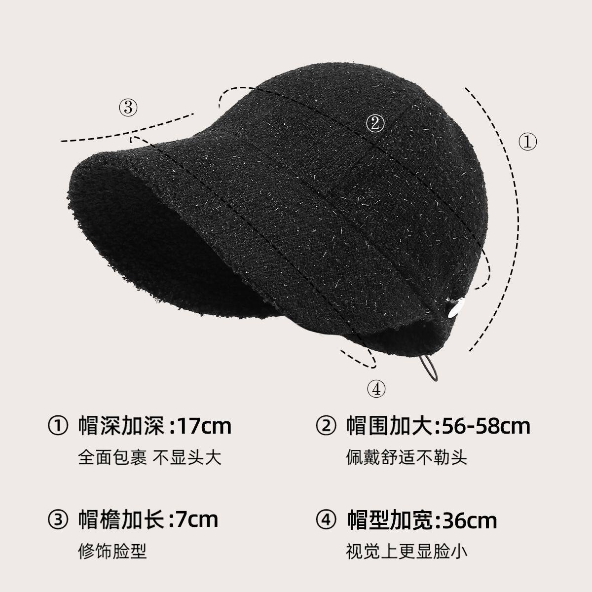 帽子女加绒冬季保暖可挂口罩盆帽小香风黑色鸭舌渔夫帽潮百搭遮脸