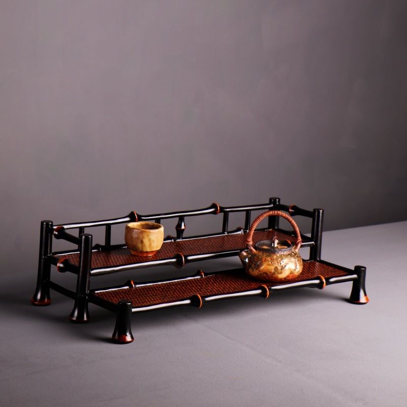 大漆筇竹置物架席面收纳架家用双