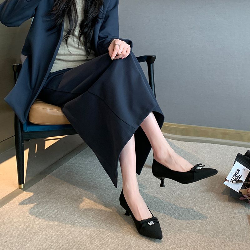 紫幻玲珑大码女鞋小香风细跟拼色