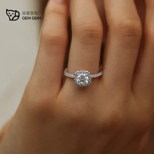 跨境公主方包莫桑石戒指女925纯银四爪戒子结婚婚戒礼物s饰品工厂