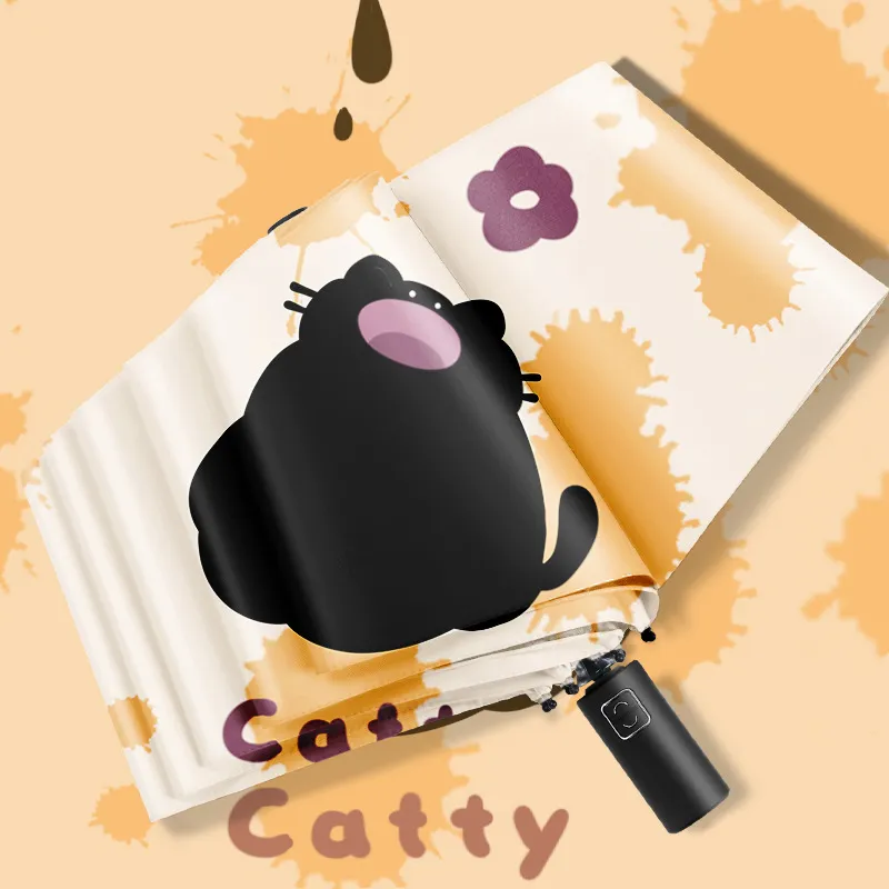 小清新自动卡通雨伞桃夭甜赤猫咪折叠晴雨两用防紫外线太阳伞