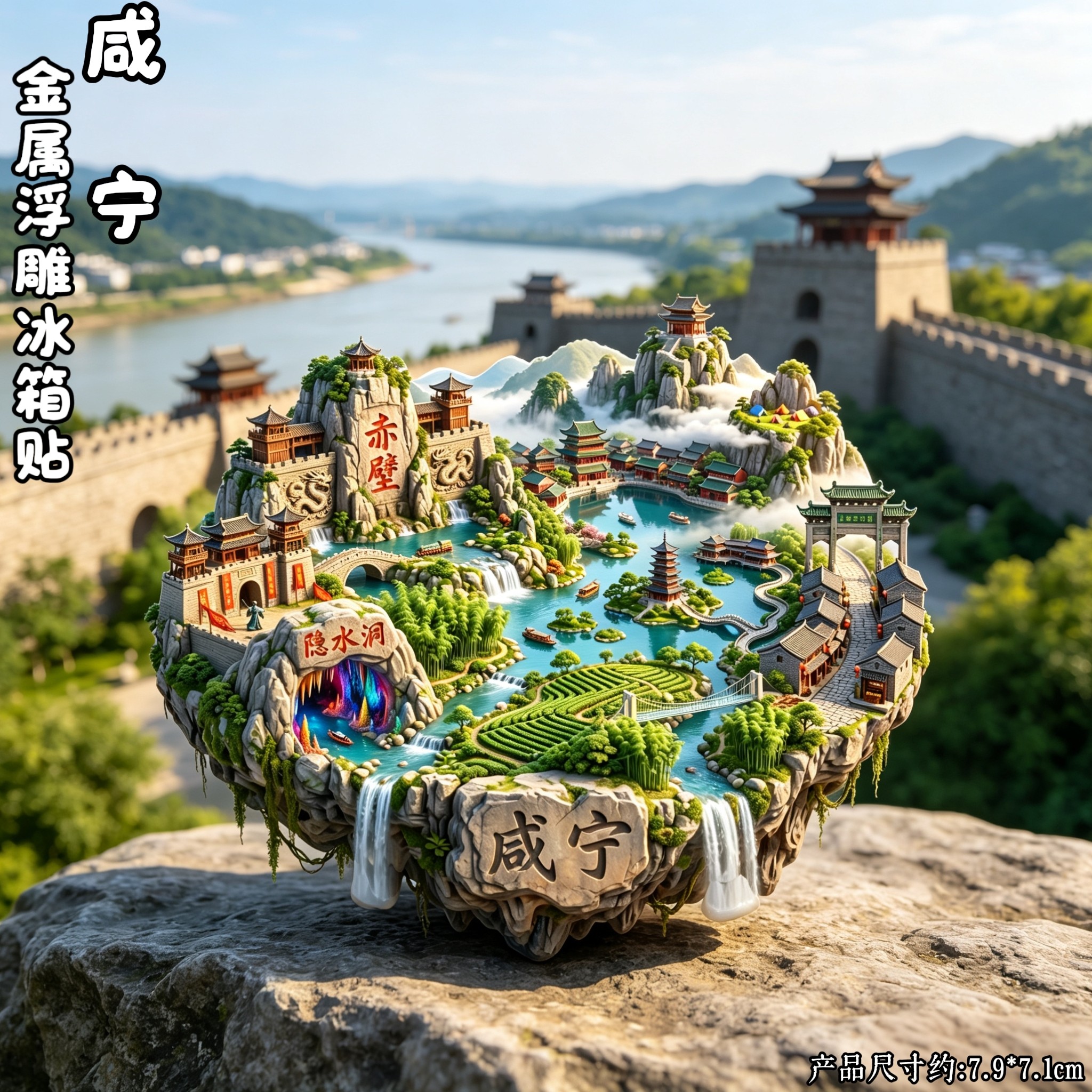 咸宁金属立体山水文创纪念冰箱贴