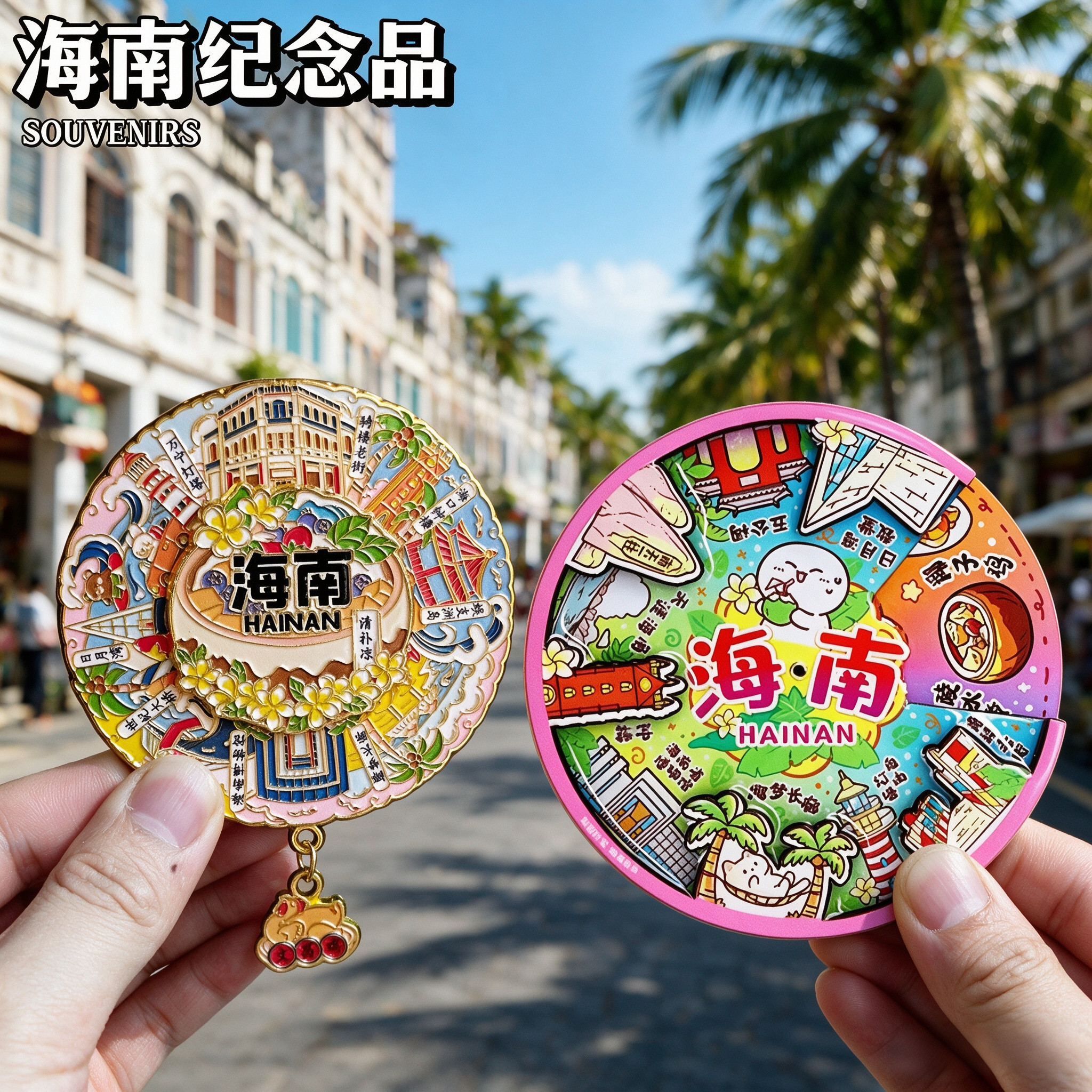 海南转动文创冰箱贴金属三亚海口万宁3D立体磁性纪念品旅游伴手礼