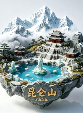 青海昆仑山西王母瑶池浮雕冰箱贴