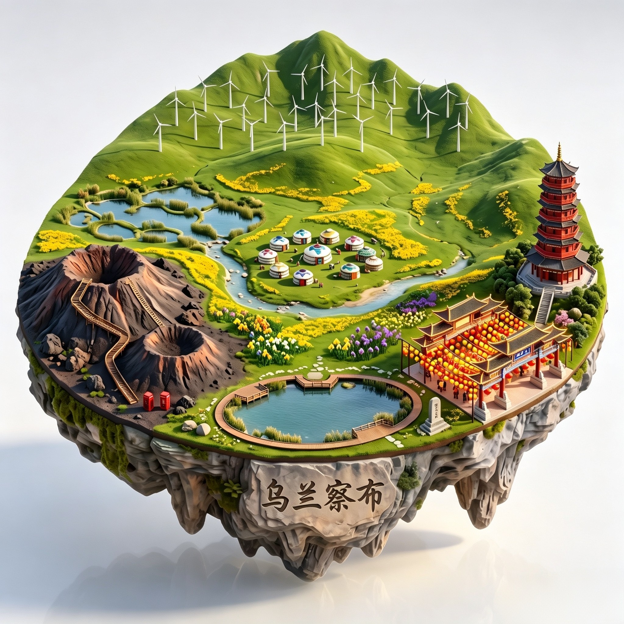 乌兰察布火山草原3D磁吸冰箱贴