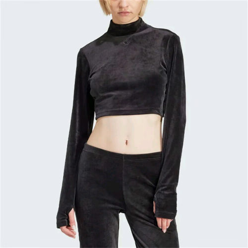 正品阿迪达斯VELVET CROP TOP三叶草女短款运动修身长袖T恤IT9660