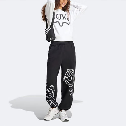 正品阿迪达斯JOGGER PANTS女子涂鸦印花宽松运动针织长裤HY4265
