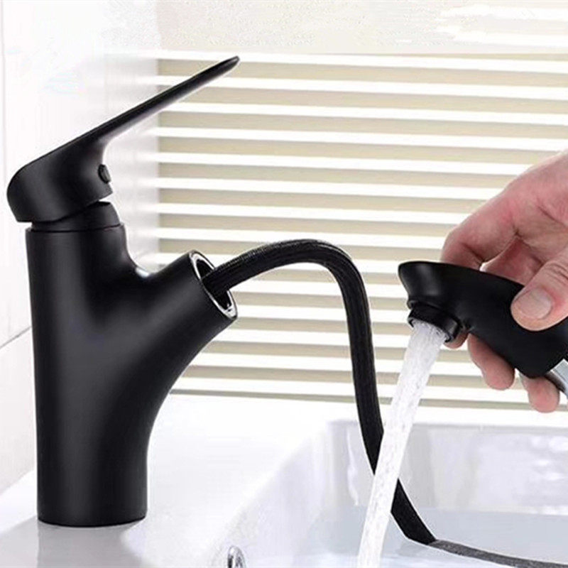 冠爵全铜黑色欧式仿古冷热水龙头可抽拉台下洗手盆脸盆面盆龙头