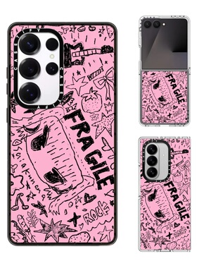 现货CASETiFY艺术家SAIAKUNANA易碎粉红手机壳适用samsung三星S25/S24Ultra+Z Flip/Fold7/6/5磁吸保护套摇滚