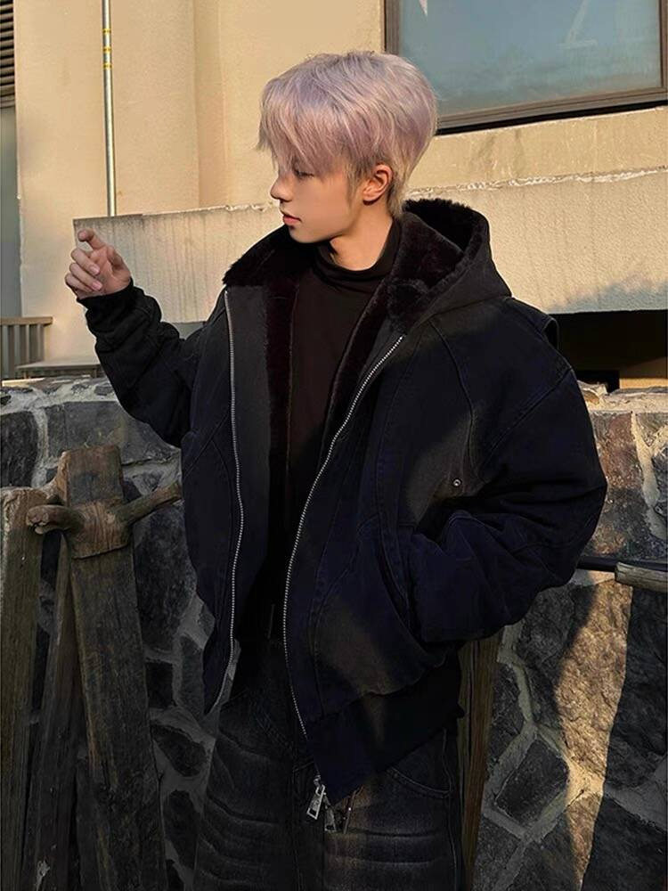 潮牌座山雕连帽外套男冬季加绒加厚棉衣重磅帆布宽松保暖棉服夹克