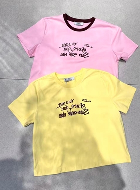 南油H&1欧货2026春夏新款欧韩撞色领字母宽松显瘦减龄短袖T恤女