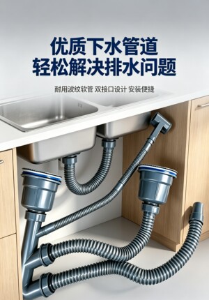 厨房水槽下水器套装洗菜盆防臭下水管双槽洗T碗池加粗高级排水管