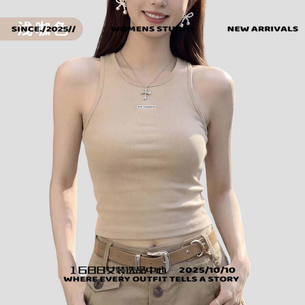 广州富雅服装新款辣妹英文吊带背心带胸垫一体式工字后背设计感背