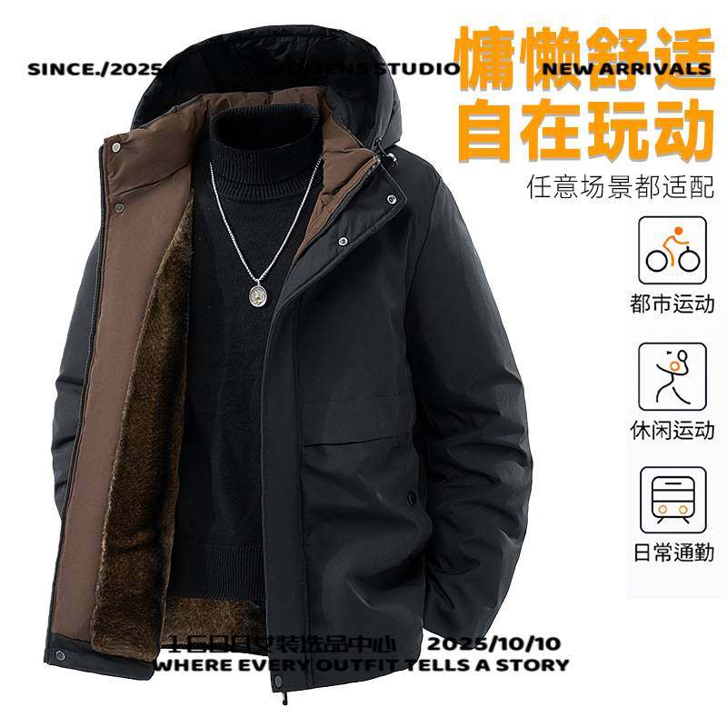 晋江市伯希熊冲锋衣棉衣男冬季新款加厚加绒保暖防风爸爸装连帽时