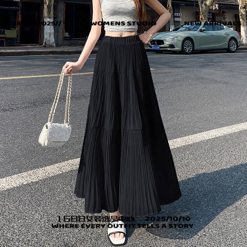 浙江旺季服饰实拍 紫色压褶半身裙女春款高腰显瘦字遮胯大摆百褶
