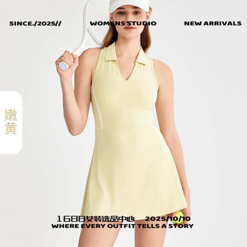 石狮市独登者服饰有限公司新款翻领瑜伽连体衣带胸垫防走光网球裙