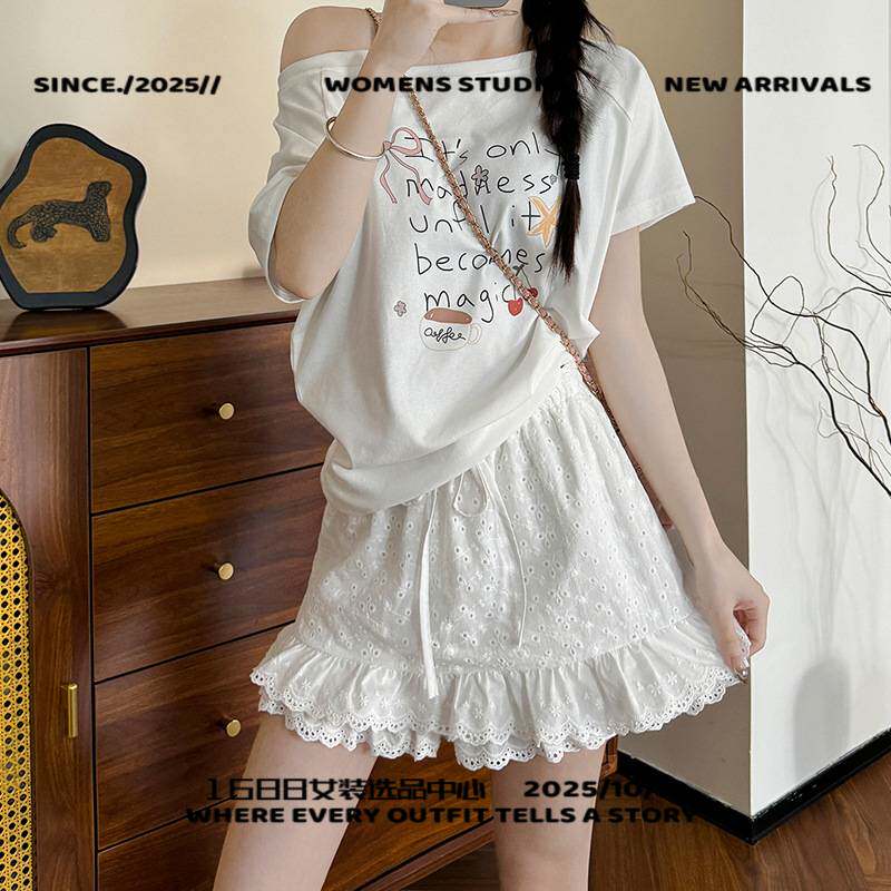 义乌市楠涛服饰白色蕾丝花边裙裤女夏季薄款高腰显瘦字裙甜美芭蕾