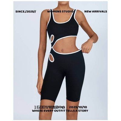 广州康维纺织服装卫衣瑜伽连体服女撞色含胸垫高弹速干裸空美背健