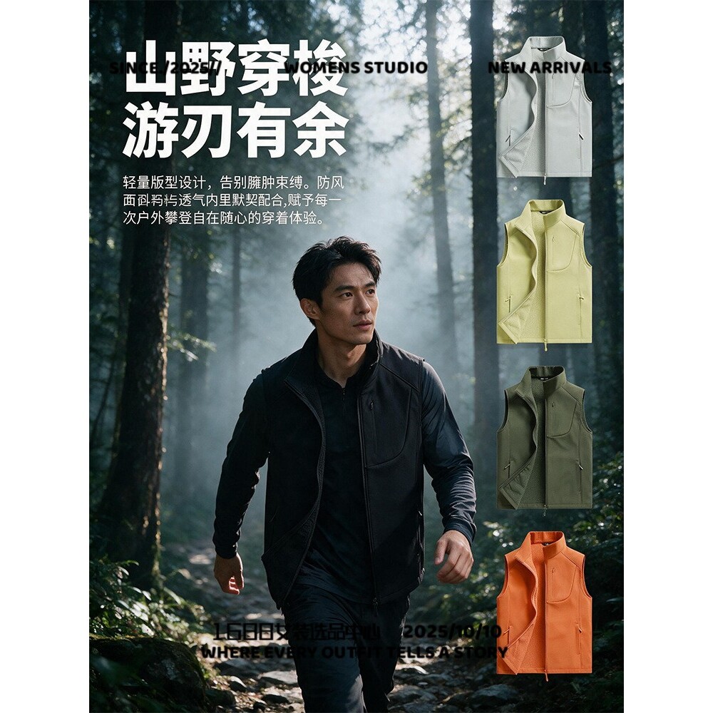 开乐夫冲锋衣立领软壳马甲男户外机能防风防水轻量化同款运动挺括