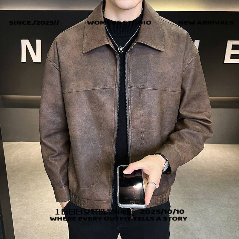 石狮登峰飞人服饰专供新款皮衣夹克男美式复古工装风硬朗松弛老钱