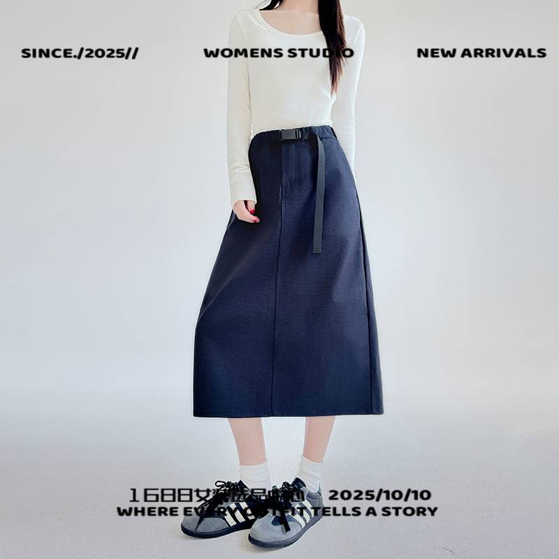 浙江旺季服饰高品质搭扣腰半身裙女春季新款显瘦垂感字裙中长款后