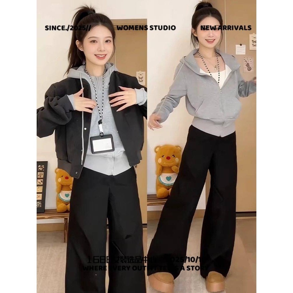 嘉兴平湖羽绒服厂家灰色短款加绒女新款呢棒球服外套女小个子正肩