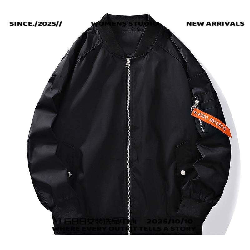 浙江嘉兴平湖羽绒服秋季新款夹克男飞行夹克纯色时尚宽装棒球服外