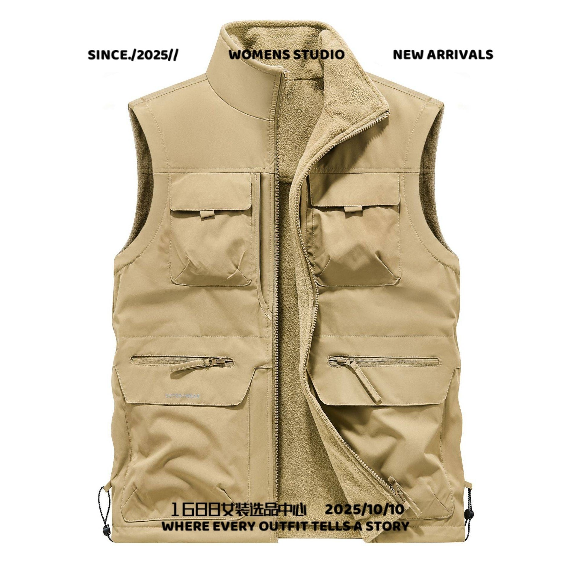 开乐夫服装新款户外多功能工装加厚马甲拉链多口袋双面穿摇粒绒外,男装,常规马甲,淘宝优惠券,粉丝福利购,淘宝优惠卷