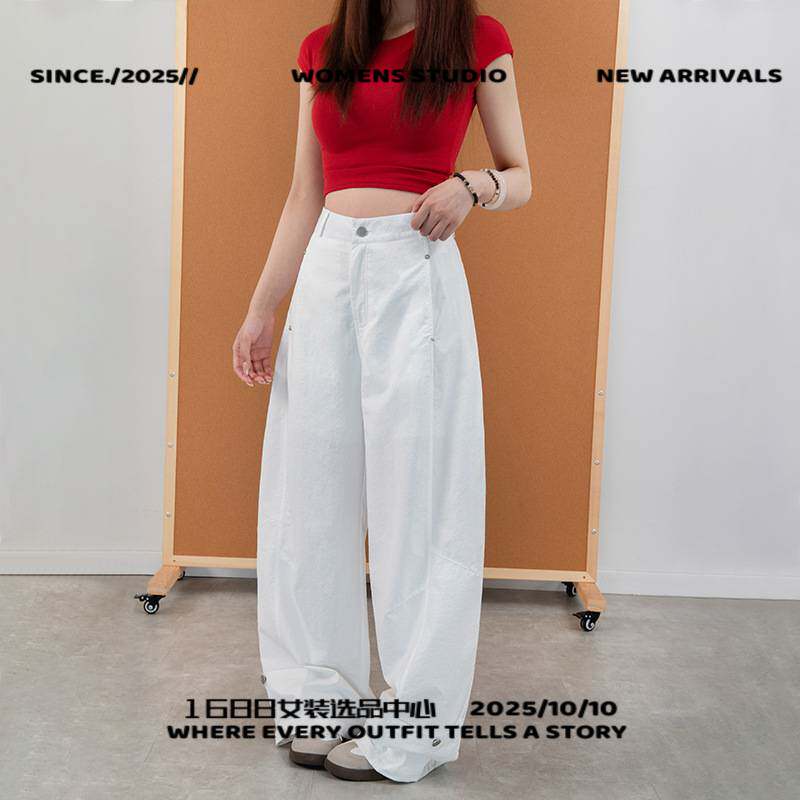 汕头市嘉露美服饰白色弯刀裤女夏薄款休闲裤新款韩版宽松显瘦阔腿