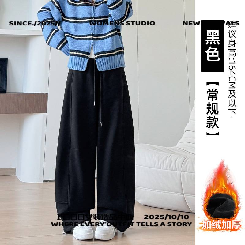 广州晴雅服饰奥粒绒加绒裤子女款冬季新款显瘦宽松直筒卫裤休闲高
