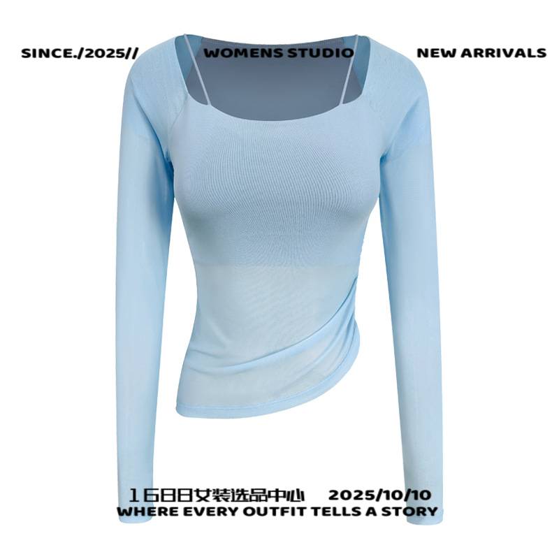 桂平市闪鹰体育用品瑜伽服女新款网纱假两件健身服罩衫运动户外训