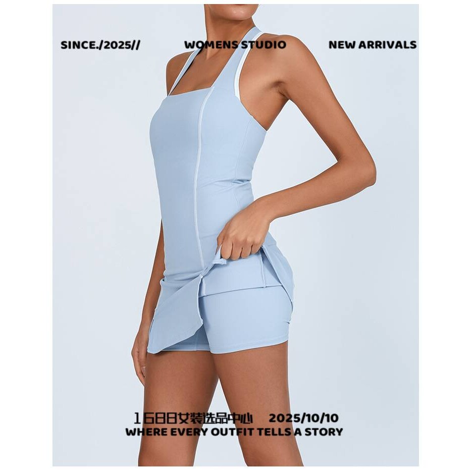 浙江爱度服饰新款瑜伽连体裙含胸垫撞色裸感速干含打底裤网球裙