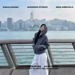 嘉兴平湖高端羽绒服女式短款外套女春秋季宽松连帽开衫韩系穿搭薄