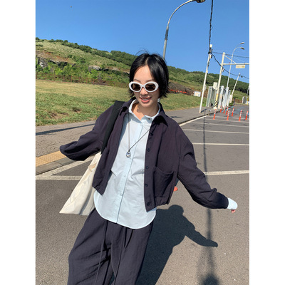 内赫百搭短款休闲衬衫外套上衣女
